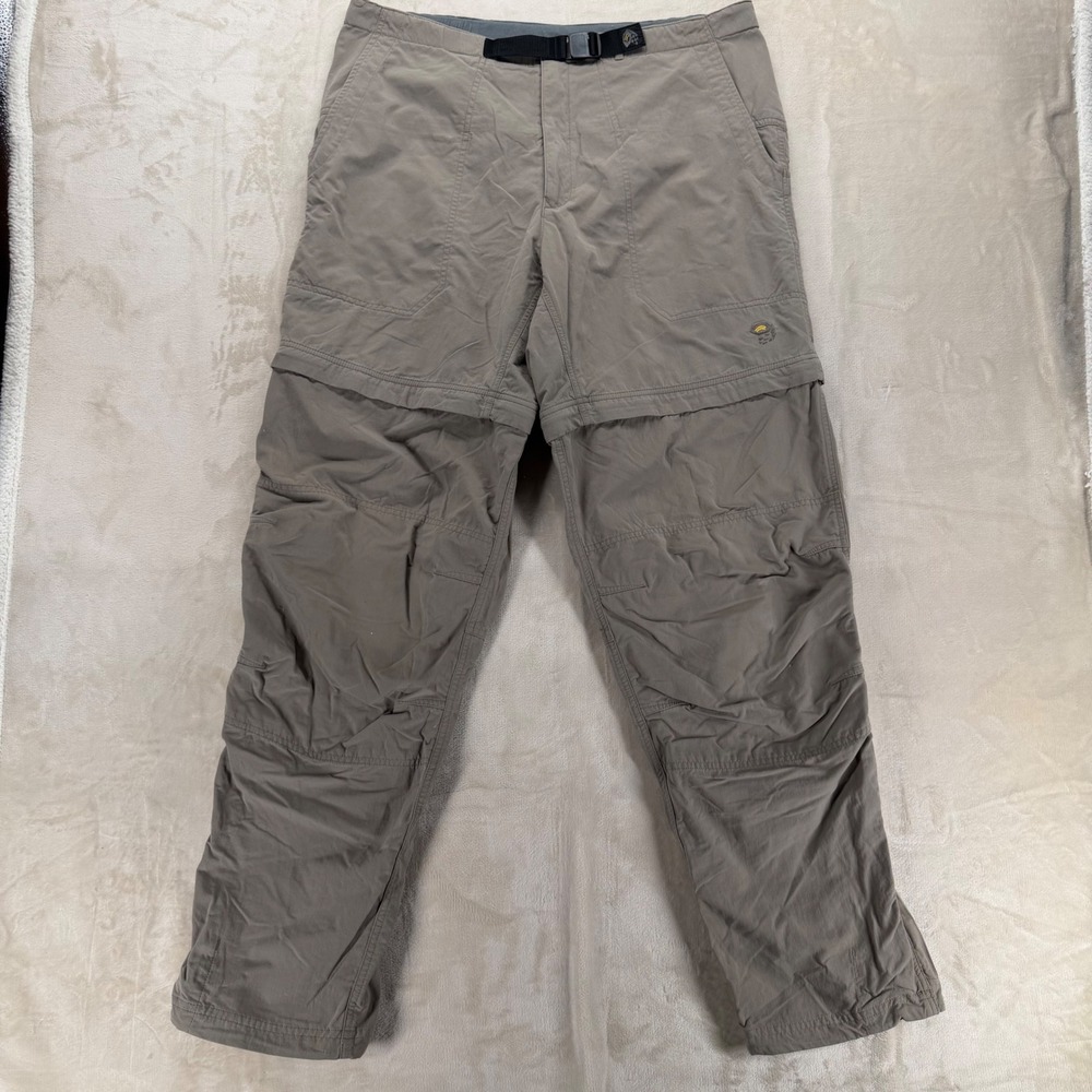 Mountain Hardwear Convertible‎ Hiking Pants Mens L Gray Good Zip Off Belted Long